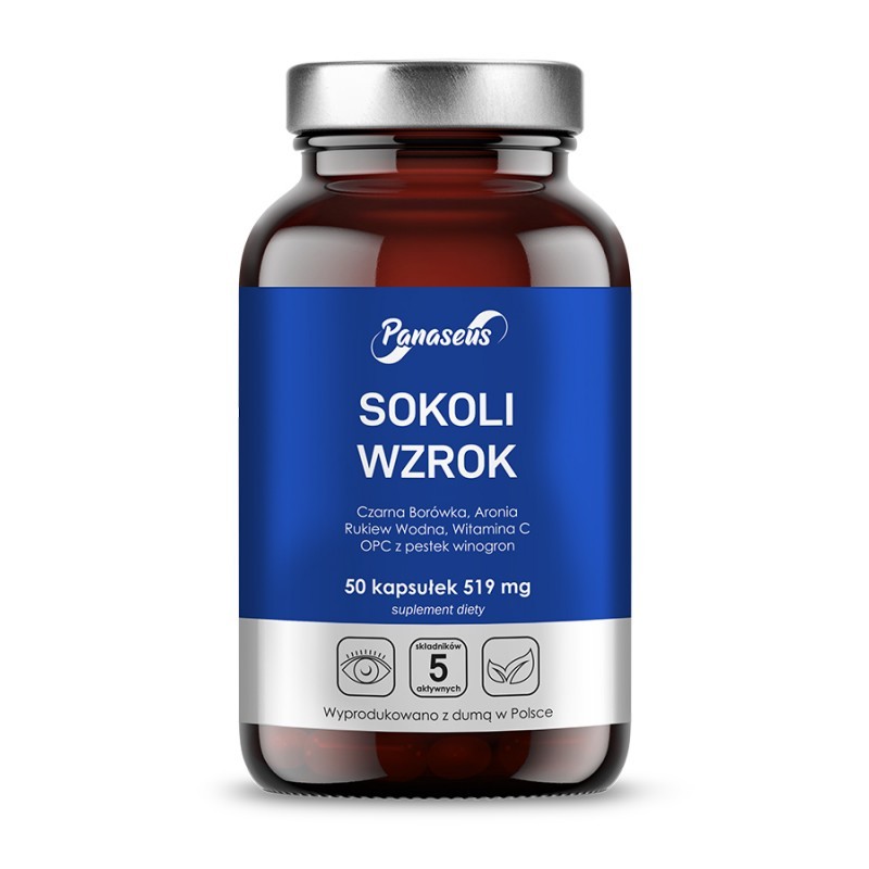 Sokoli wzrok 519 mg 50 kaps. Panaselus czarna borówka aronia pestki winogron rukiew wodna
