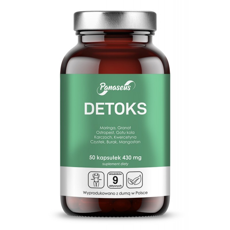 Detoks - 50 kapsułek - Panaseus Moringa Granat ostropest Gotu kola karczoch Kwercytyna Czystek Burak Mangostan