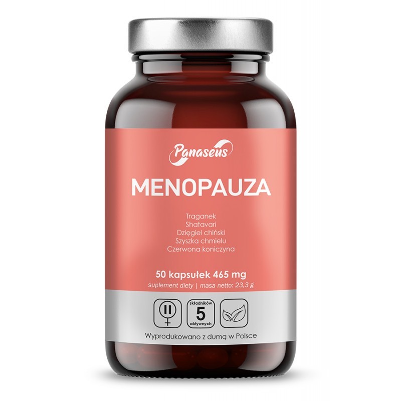 Menopauza Panaseus 50 kaps. Yango Shatavari Czerwona koniczyna Dzięgiel chiński Traganek