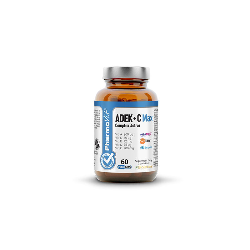 ADEK + C Max complex active 60 kaps. PharmoVit Witamina A D E K CaroCare beta-karoten Bio Perine