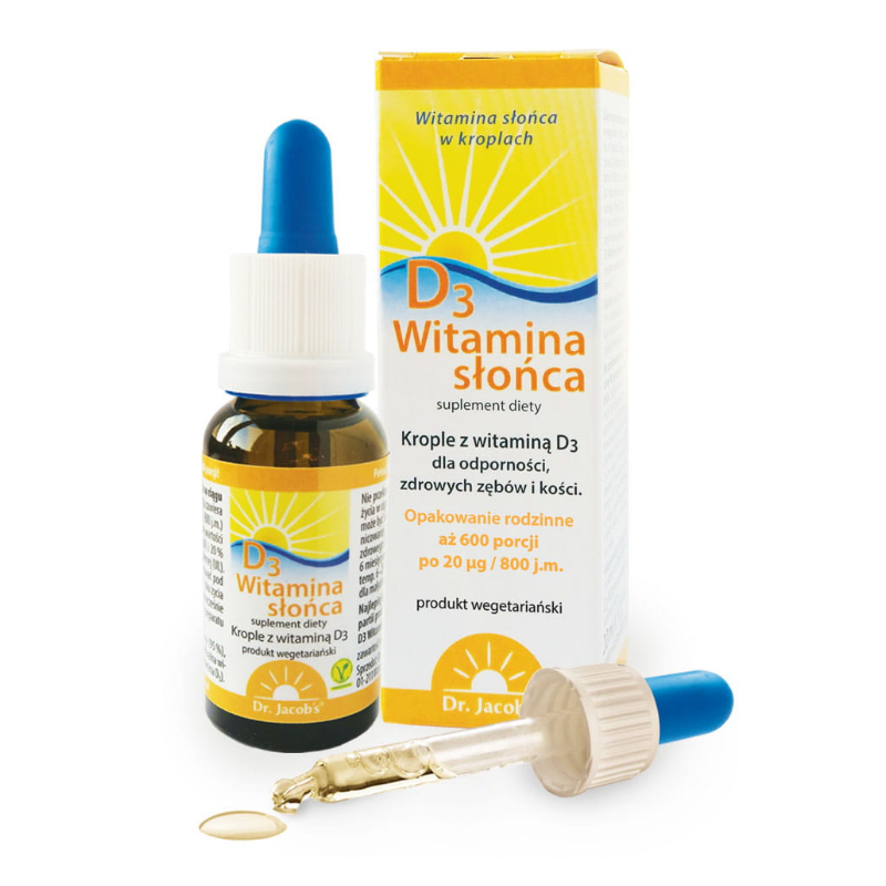 Witamina słońca D3 w kroplach 20 ml cholekalcyferol tokoferol naturalna witamina d