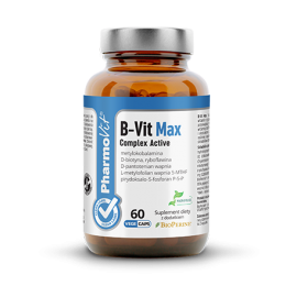 B-Vit Max Complex Active 60 kaps. PharmoVit metylokobalamina D-biotyna ryboflawina D-pantotenian wapnia L-metylofolian wapnia
