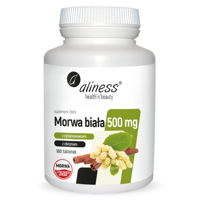 Morwa Morwa Biała 500mg 180 tabl. Aliness z cynamonowcem i chromem Ekstrakt z ...