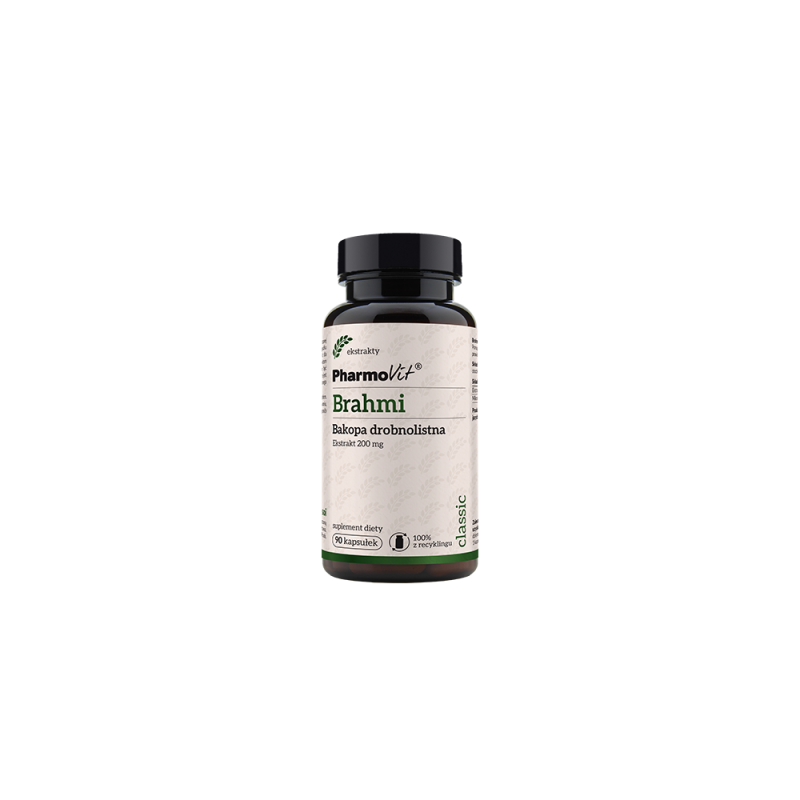 Brahmi 90 kaps. PharmoVit Bacopa monnieri wspomaga pamięć, przeciwutleniacz Ekstrakt 20:1