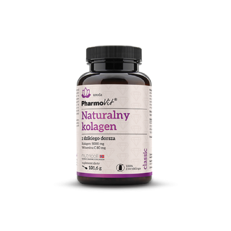 Kolagen z dzikiego dorsza 101,6 g  naturalny PharmoVit kolagen witamina C Gadus morhua kwas L-askorbinowy