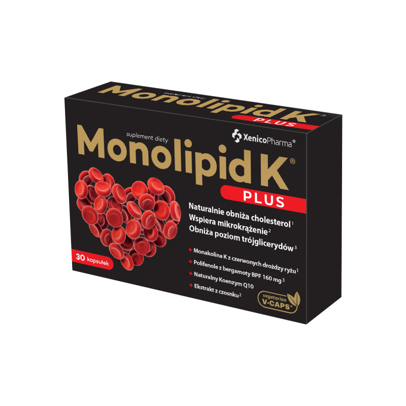 Monolipid K Plus 30 kaps. XenicoPharma monakolina K koenzym Q10 ekstrajt z czosnku Citrus Bergamia Risso