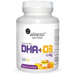 Omega DHA z alg + D3 - 60 kaps. Aliness dha z oleju z mikroalg Schizochytrium cholekalcyferol