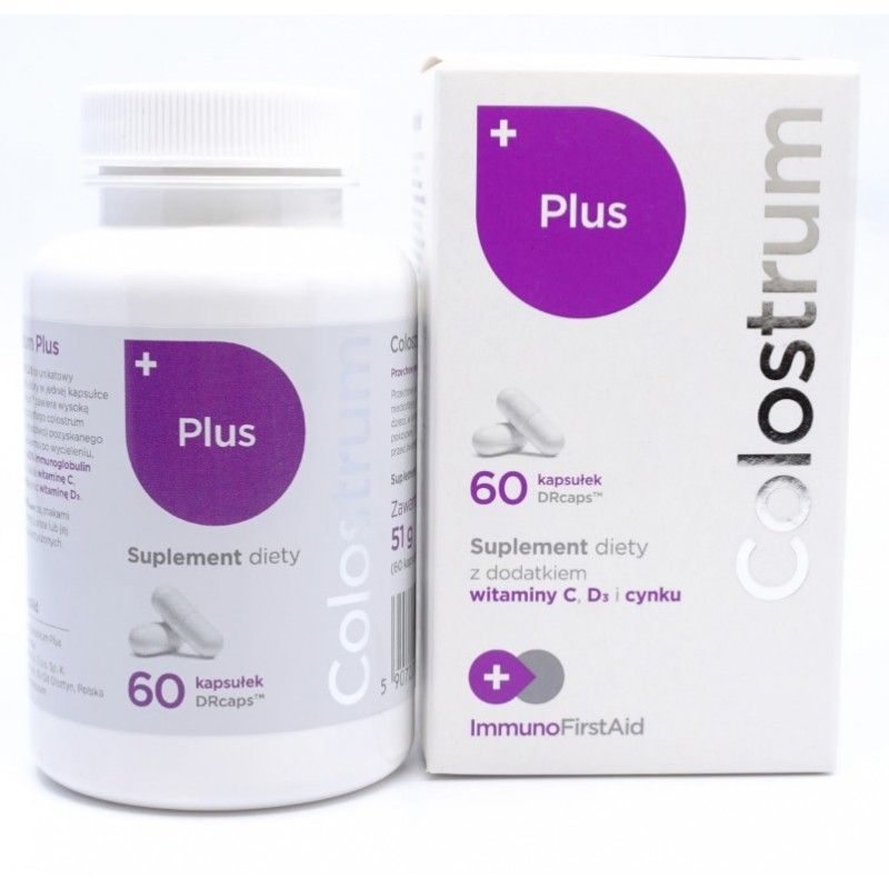 Colostrum Plus 60 kaps. Colostrum Polska witamina C D cynk siarka bydlęca młodziwo immunoglobuliny