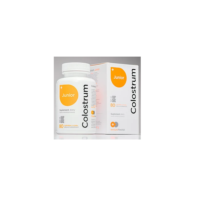 Colostrum Junior z probiotykami 80 cukierków o smaku mleczno-truskawkowym Colostrum Polska siarka bydlęca młodziwo wit. C