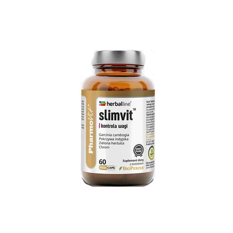 Slimvit herballine 60 kaps. PharmoVit kontrola wagi czarny pieprz BioPerine Garcinia cambogia gurmar  gorzka pomarańcza kelp