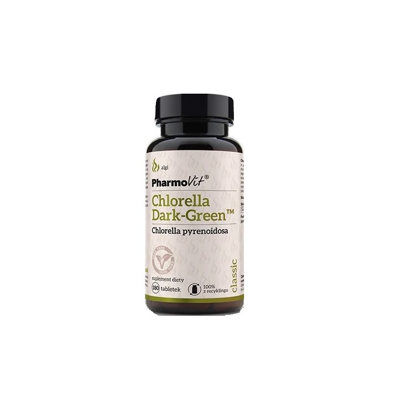 Chlorella Dark-Green 180 tabletek Chlorella Chlorella pyrenoidosa układ odpornościowy witalność organizmu mikroflora jelit