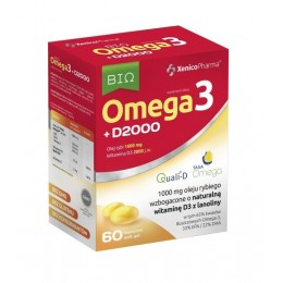 Omega3 + D3 2000 - 60 kaps. Xenico Pharma olej rybi TASA EPA DHA Witamina D3 Quali-D cholekalcyferol