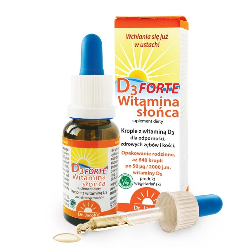 Witamina słońca D3 FORTE w kroplach 20 ml cholekalcyferol olej słonecznikowy tokoferol naturalna witamina d