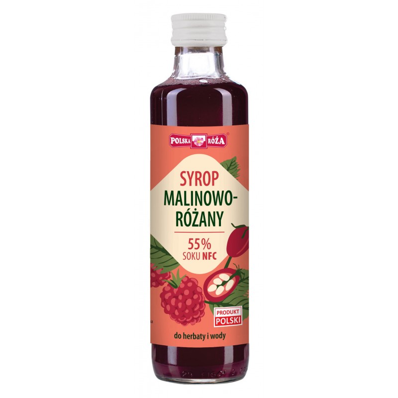 Syrop malinowo - różany 250ml Polska Róża 55% soku NFC syrop do herbaty i wody