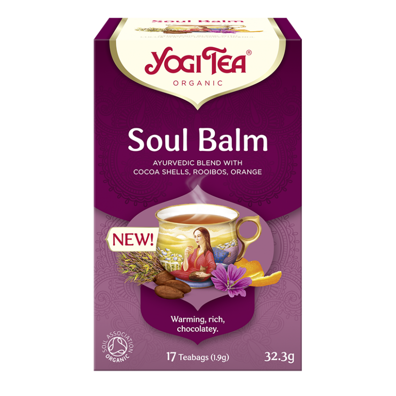 Yogi Tea Soul Balm Balsam dla duszy 17 sasz. Ajurwedyjska herbata z łuskami kakaowymi herbatą rooibos pomarańczą bio