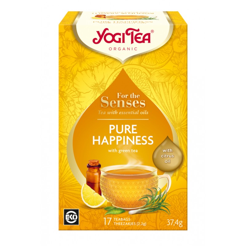 Yogi Tea Pure Happiness czysta radość 17 sasz. Herbata ziołowo-korzenna z zieloną herbatą cytrynowym olejkiem eterycznym bio