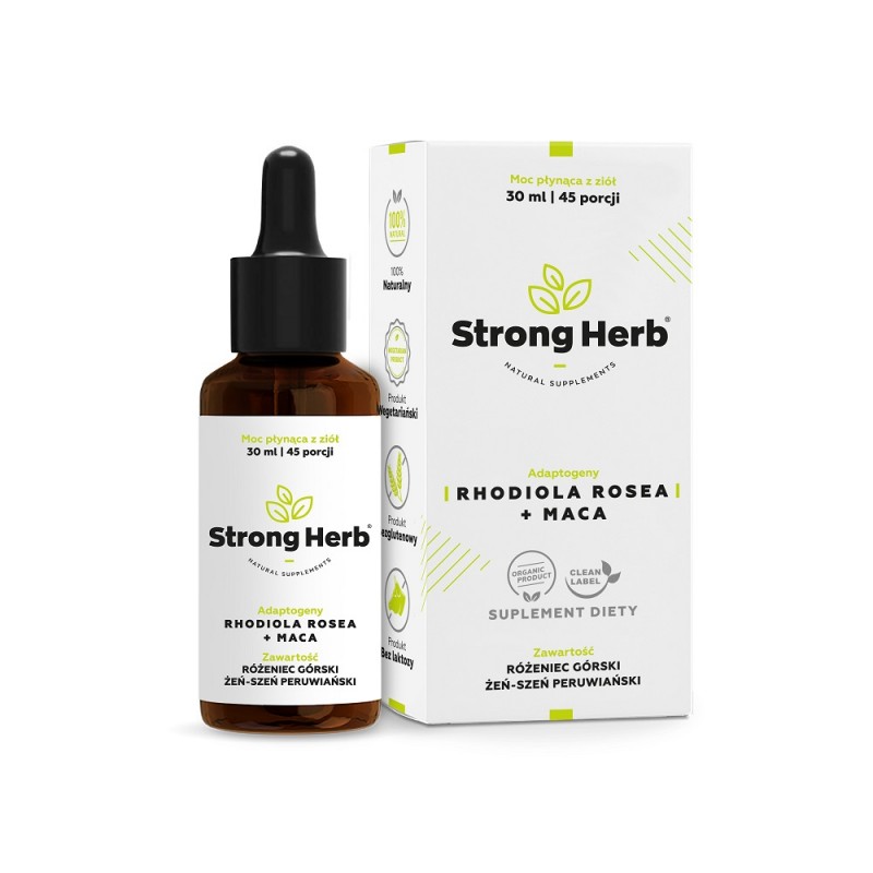 Adaptogeny RHODIOLA ROSEA + MACA 30ml Strong Herb różeniec górski żeń-szeń peruwiański