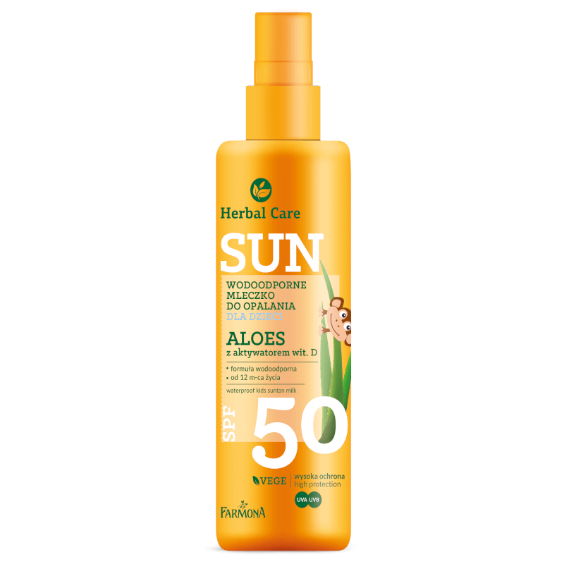Mleczko do opalania dla dzieci od 12 m-ca życia z aloesem i wodą termalną 150ml Herbal Care Farmona wodoodporne mleczko SPF 50