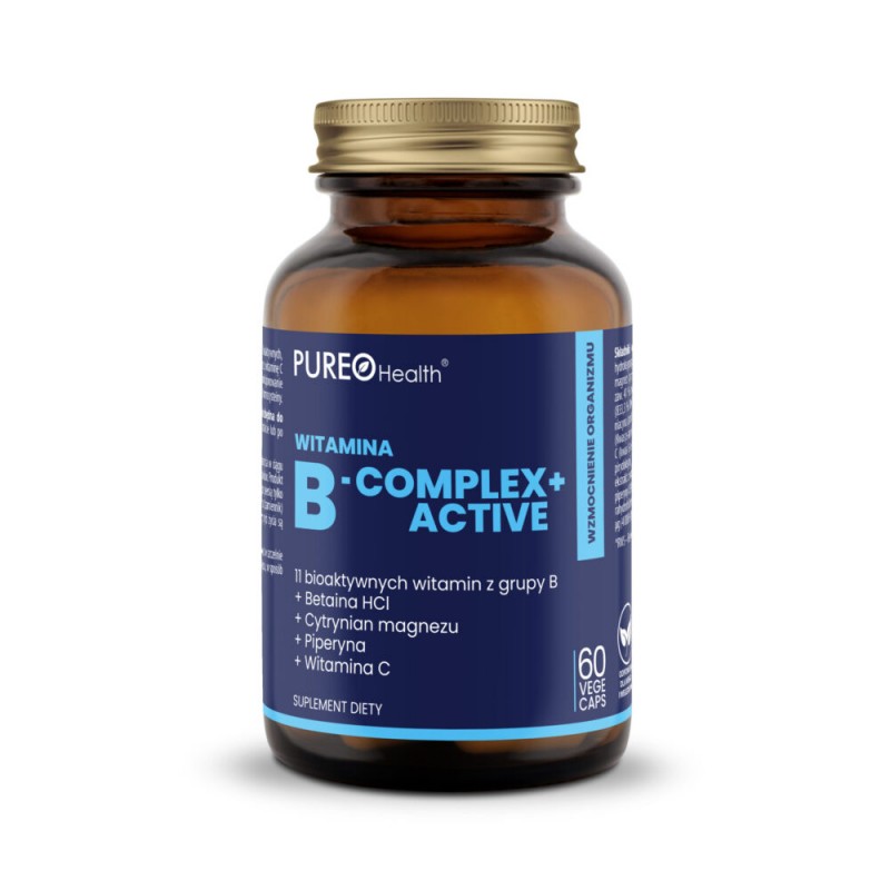 Witamina B-complex+ Active 60 kaps. Pureo Health betaina niacyna tiamina cytrynian magnezu inozytol kwas pantotenowy