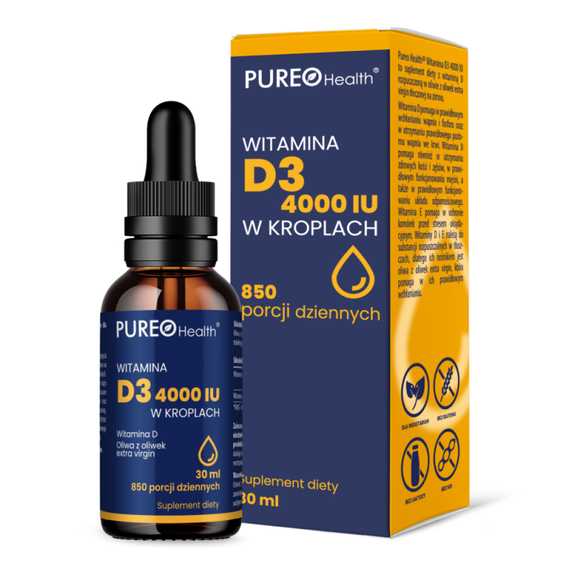 Witamina D3 4000IU 30ml Pureo Health cholekalcyferol octan-d-alfa-tokoferylu