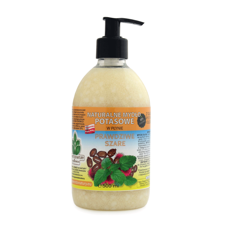 Naturalne mydło potasowe "Prawdziwe Szare" z olejem rycynowym i olejem melisy 500ml