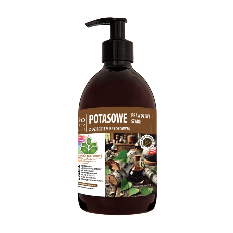 Naturalne mydło potasowe "Prawdziwe Szare" z dziegciem brzozowym 500ml