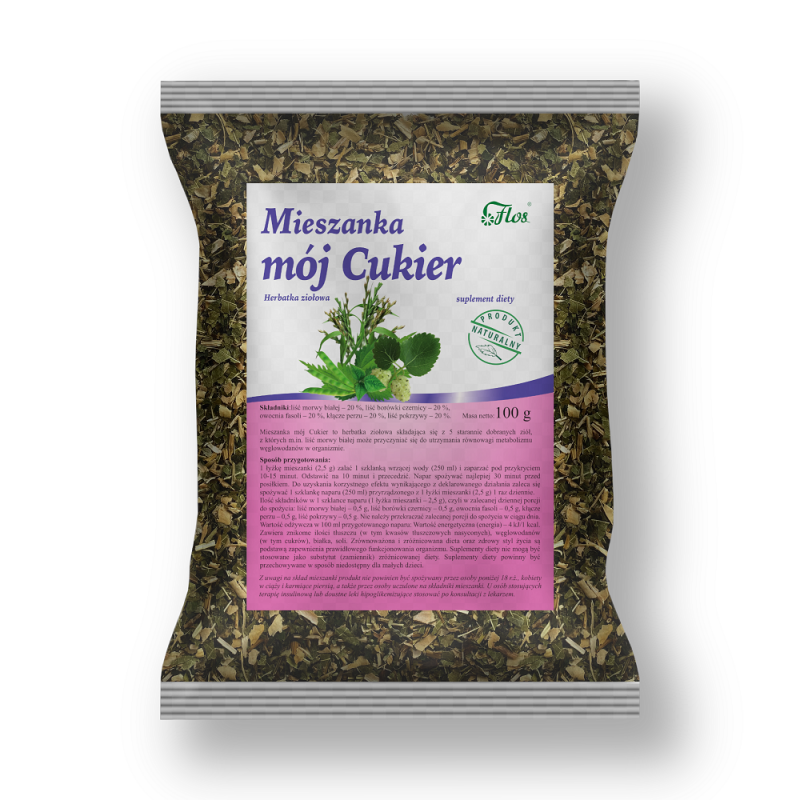 Mieszanka Mój Cukier 100g Flos herbatka ziołowa morwa biała liść borówki czernicy owocnia fasoli kłącze perzu pokrzywa