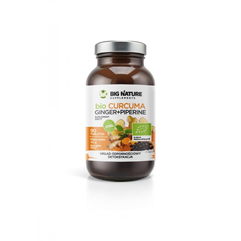Curcuma Ginger + Piperine Bio 90 tabl. Big Nature curcuma longa imbir zingiber  piper nigrum