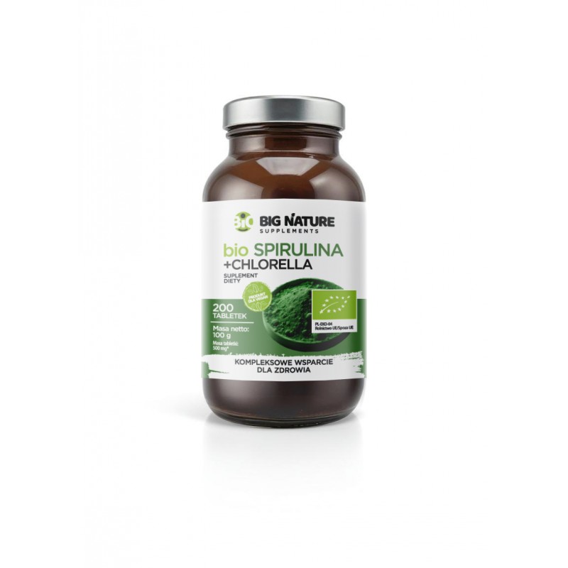 Spirulina + Chlorella Bio 200 tabl. Big Nature Arthrospira platensis Chlorella vulgaris