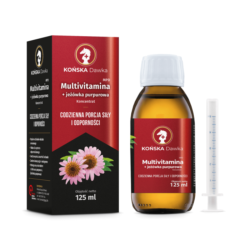 Multivitamina + jeżówka purpurowa 125ml Końska Dawka Echinacea purpurea retinol cholekalcyferol tiamina amid kwasu nikotynowego