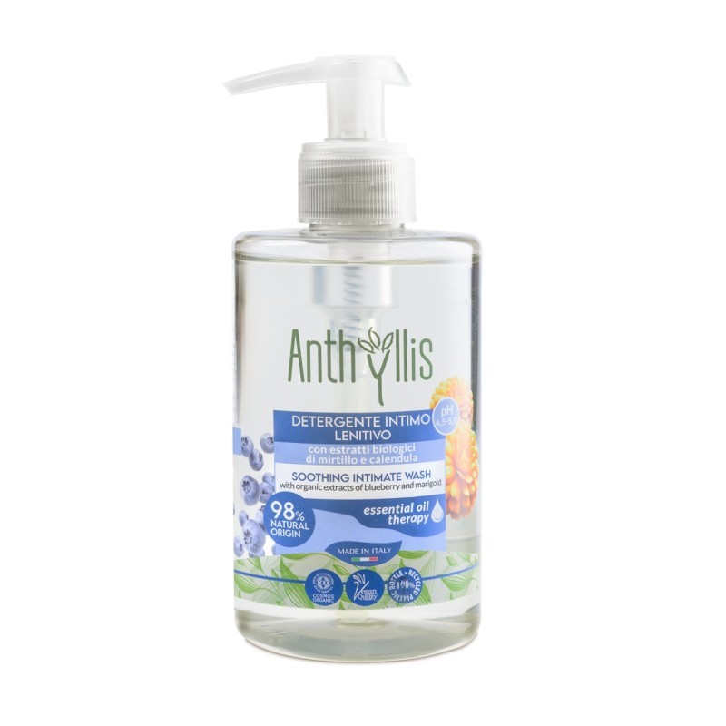 EKOLOGICZNY PŁYN DO HIGIENY INTYMNEJ Z WYCIĄGIEM Z BORÓWKI I NAGIETKA, CERTYFIKOWANY, ANTHYLLIS, PIERPAOLI, 300 ML
