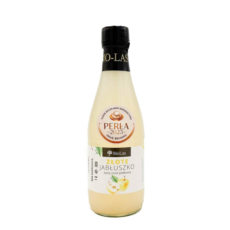 Żywy Ocet Jabłkowy Złote Jabłuszko 330ml Naturalny polski ocet jabłkowy żywe kultury bakterii niepasteryzowany niefiltrowany