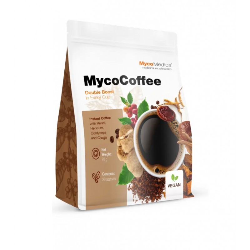 MycoCofee 70 g - kawa rozpuszczalna wzbogacona ekstraktami z Reishi Hericium Cordycepsu i Chagi MycoMedica