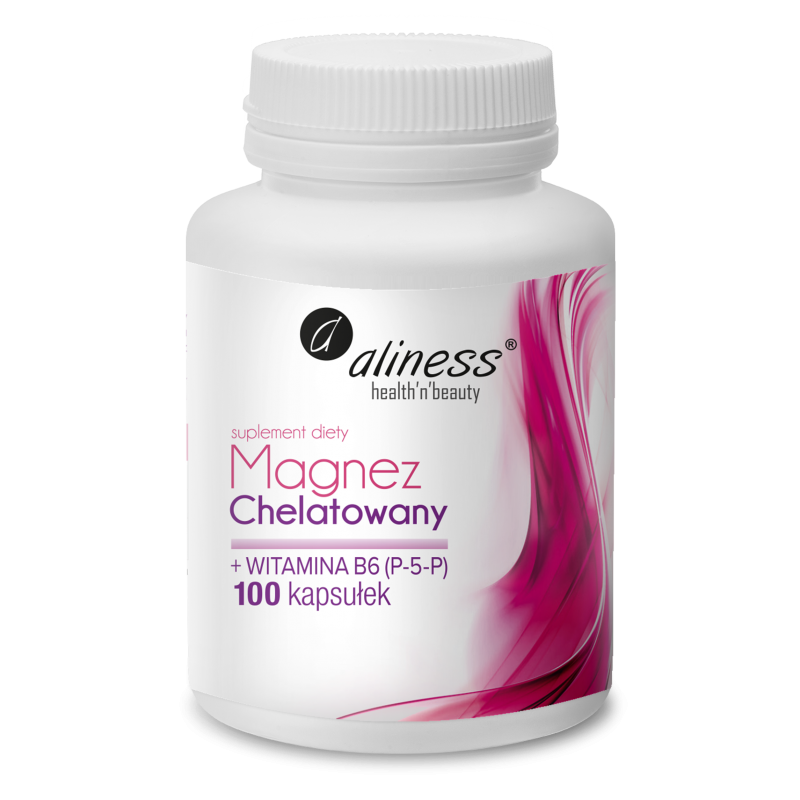 Magnez Chelatowany 650 mg + witamina B6 - 100 kaps. Aliness Diglicynian magnezu pirydoksalo-5-fosforan