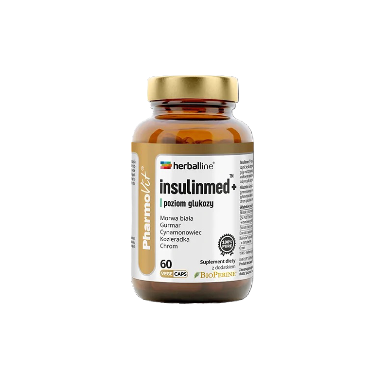Insulinmed+ herballine 60 kaps. PharmoVit poziom glukozy czarny pieprz BioPerine Morwa biała chrom cynamonowiec gumar