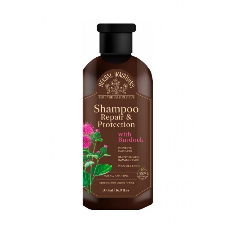 Szampon do włosów regenerujący i ochronny z łopianem 500 ml Herbal Traditions
