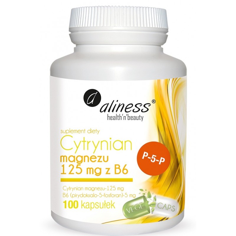 Cytrynian Magnezu 125 mg z witaminą B6 Magnez Witamina B6 Aliness