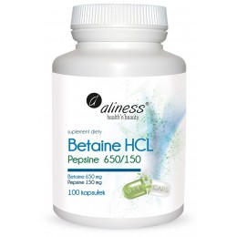 Betaine HCL 650mg Pepsyna 150 mg 100 kapsułek Betaina Aliness