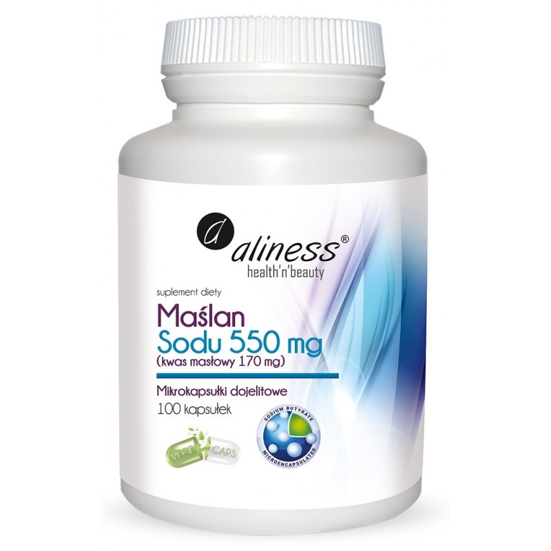 Maślan Sodu 550 mg (Kwas masłowy 170 mg) 100 VEGE kapsułek dojelitowych Aliness