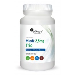 Miedź trio 2,5 mg  100 vege tabletek układ odpornościowy nerwowy prawidłowa pigmentacja włosów i skóry Aliness