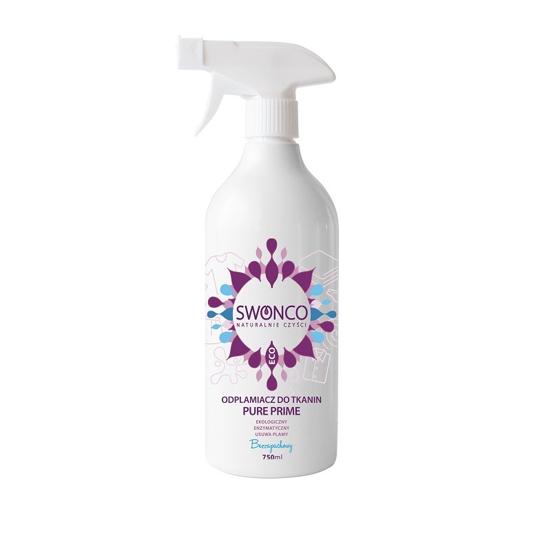 Odplamiacz do tkanin 750ml Swonco PURE PRIME ekologiczny enzymatyczny bezzapachowy  lipaza, amylaza, proteaza, celulaza
