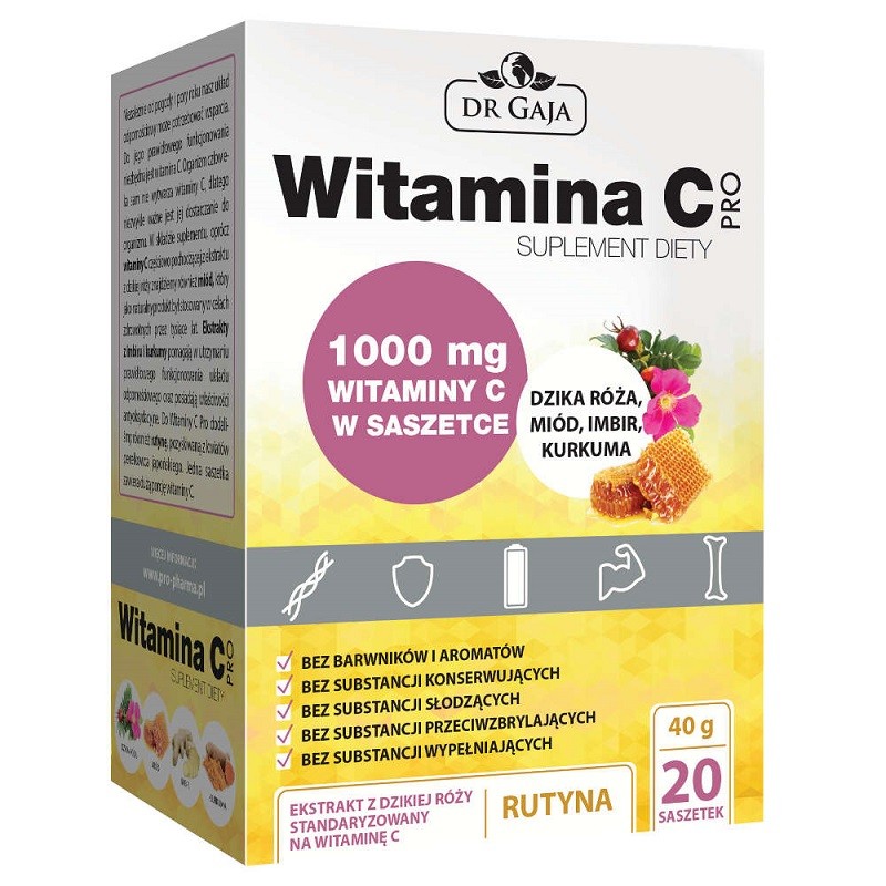 Witamina C 1000mg 20 saszetek Dr Gaja rutyna dzika róża miód imbir kurkuma